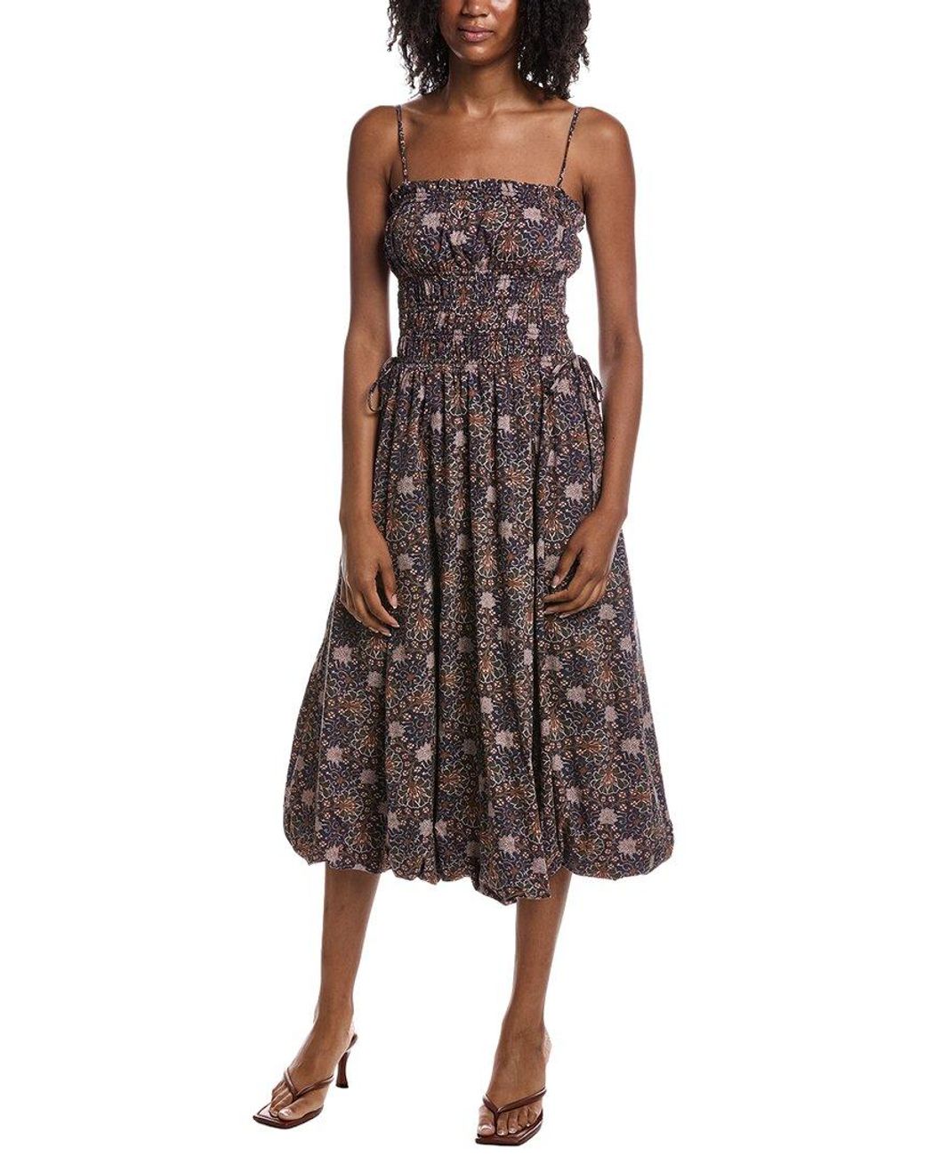Current/Elliott Brown Square Neck Midi Dress
