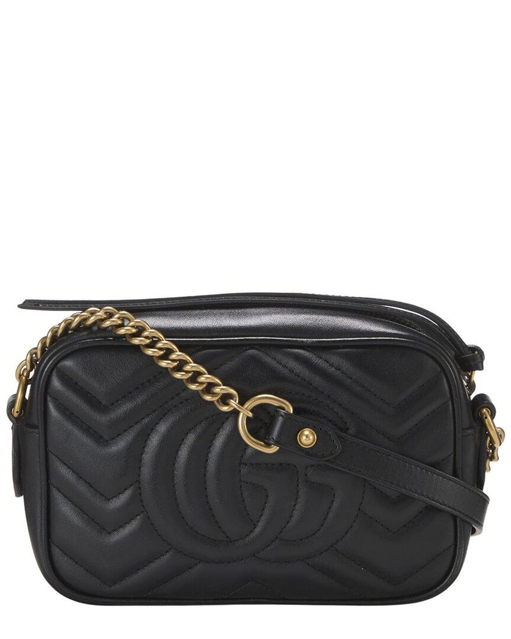 Gucci Black Leather Gg Marmont Crossbody Bag Mini (Authentic Pre-Loved)