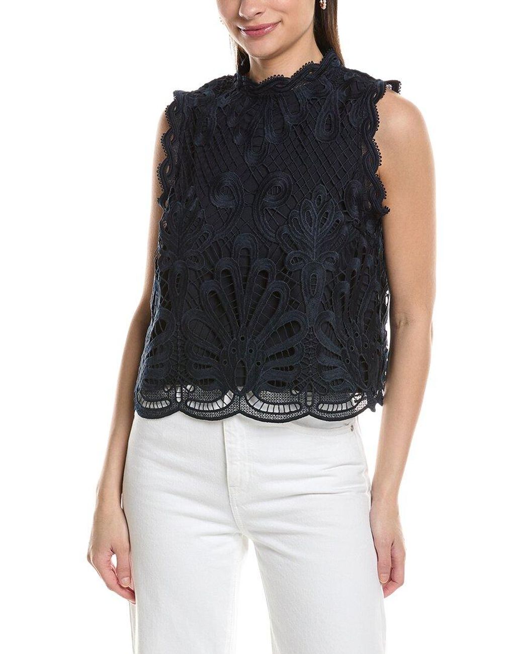 NVLT Blue Sleeveless Lace Top