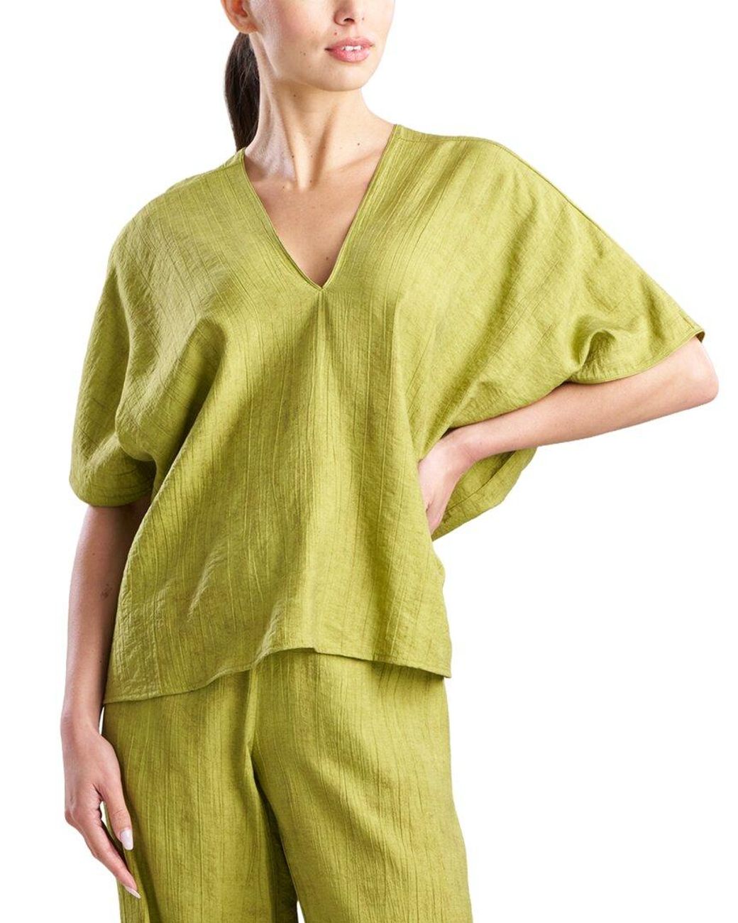 Natori Green Terra Foil Crinkle Caftan Shirt