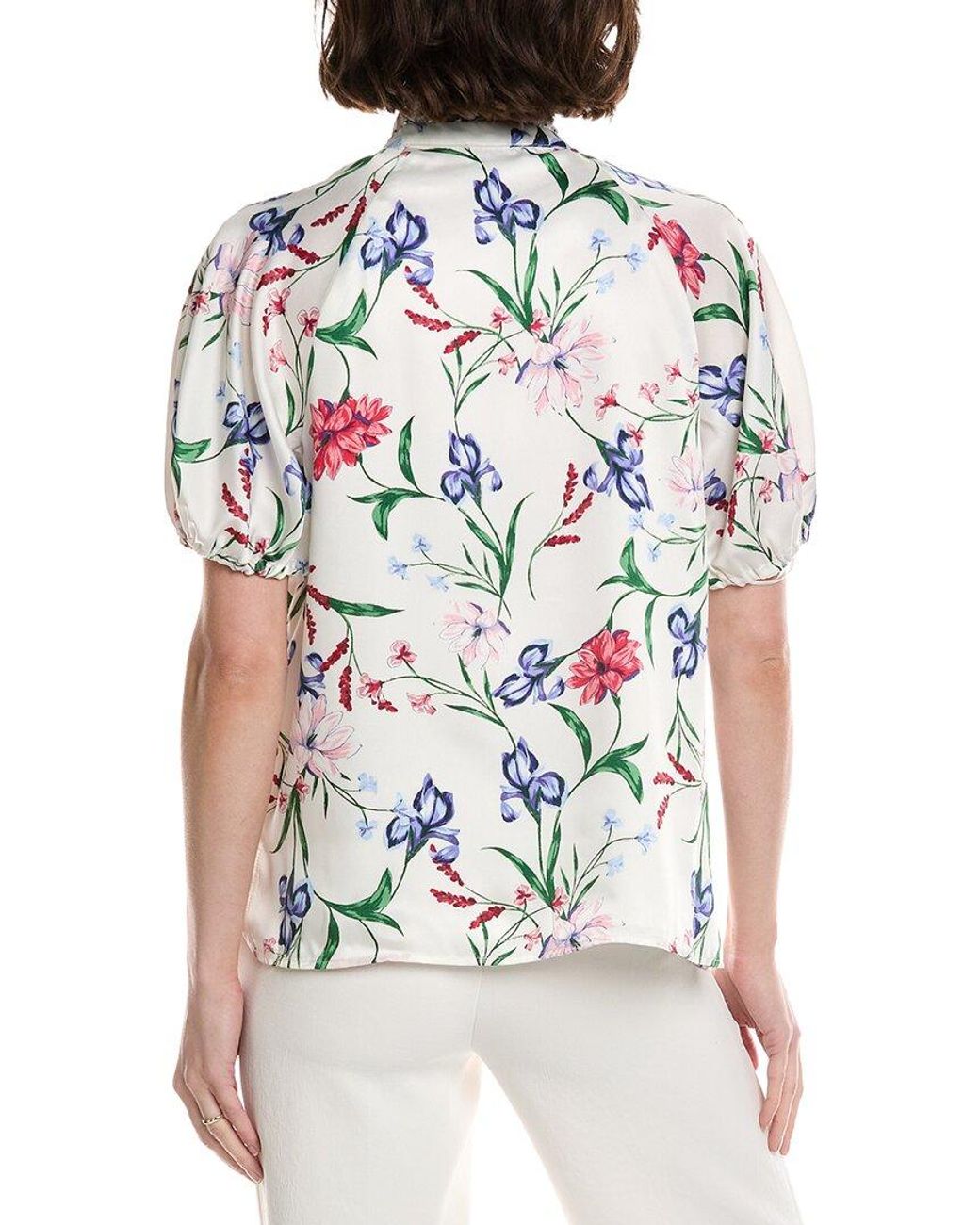 Cece White Ruffle Neck Raglan Seam Split Neck Blouse