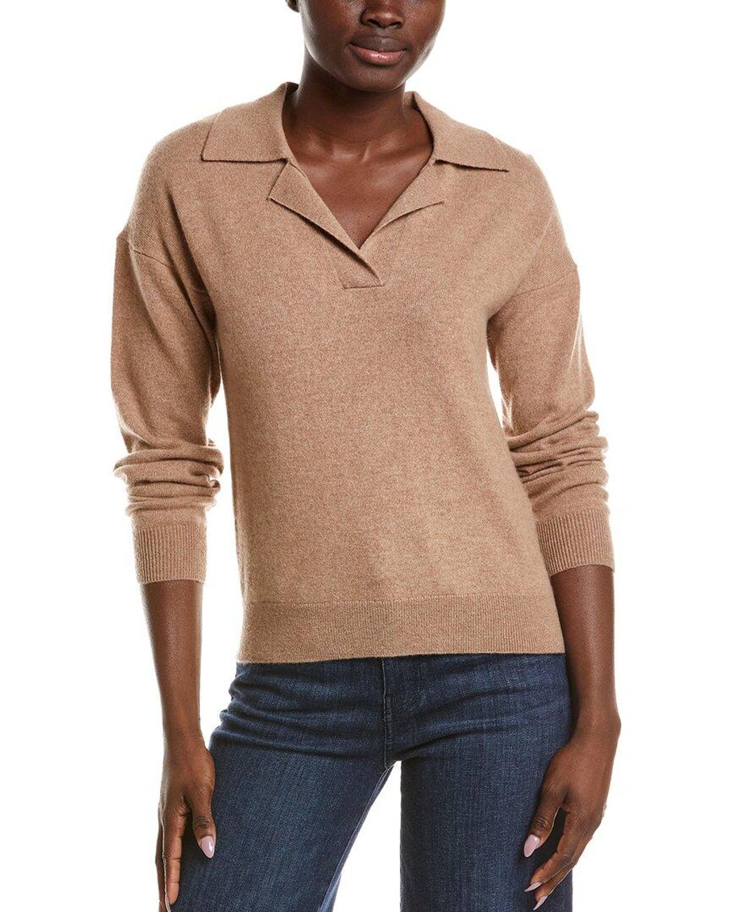 NAADAM Blue 100% Cashmere V-Neck Polo Sweater