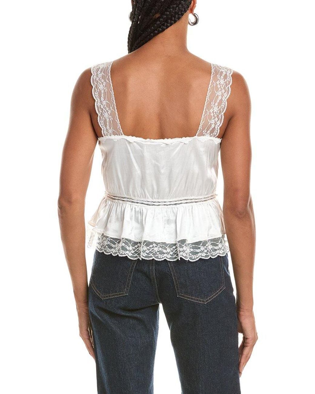 Alice + Olivia Blue Annabeth Embroidered Square Neck Crop Top