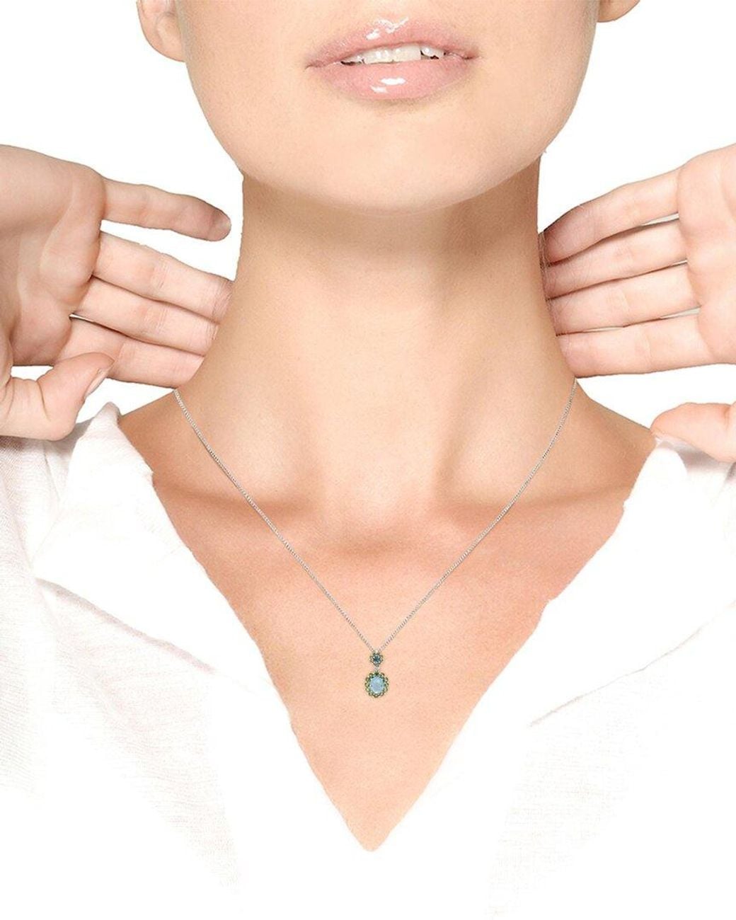 Haus of Brilliance Blue Colorful Gemstones 18K 0.05 Ct. Tw. Diamond & Topaz Pendant Necklace