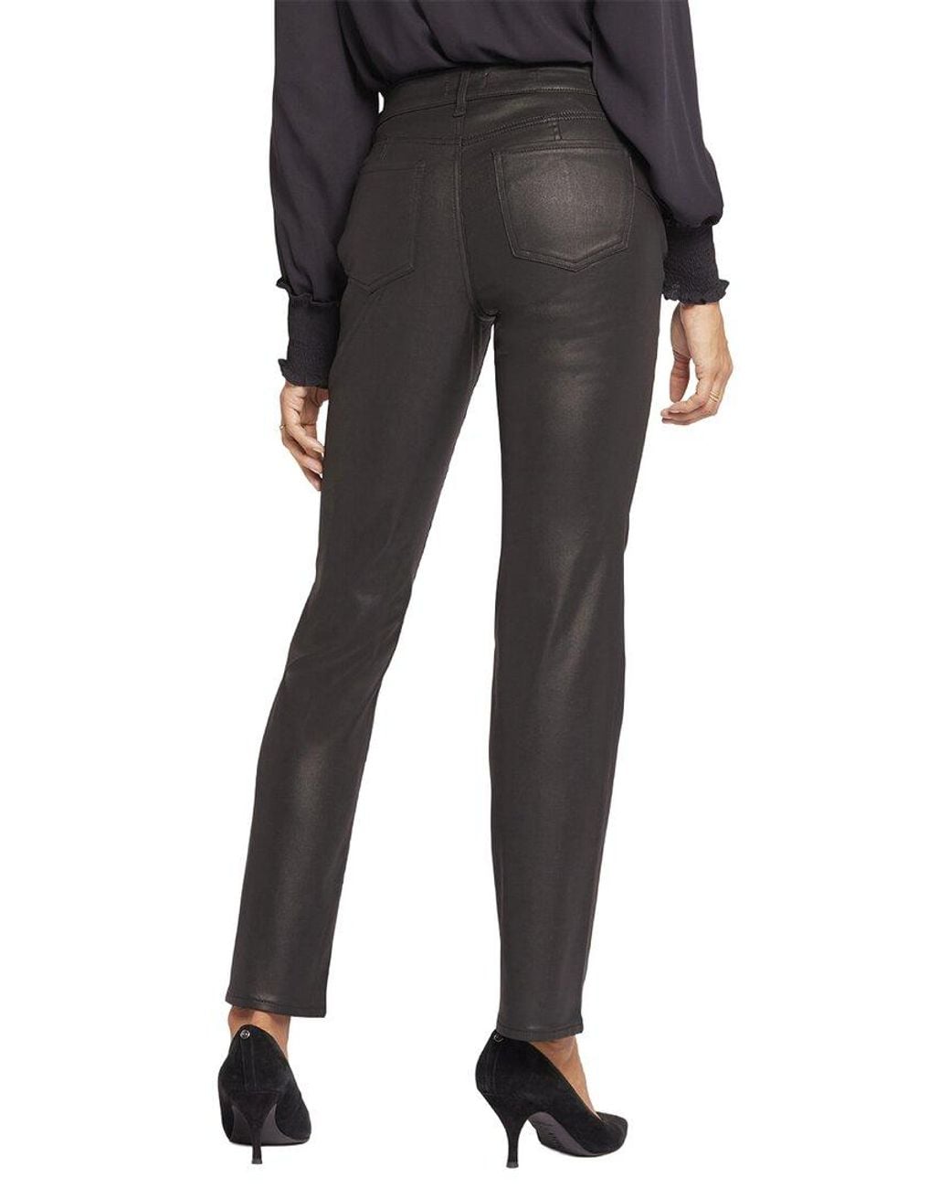 NYDJ Marilyn Coated Straight Leg Jean in Black | Lyst