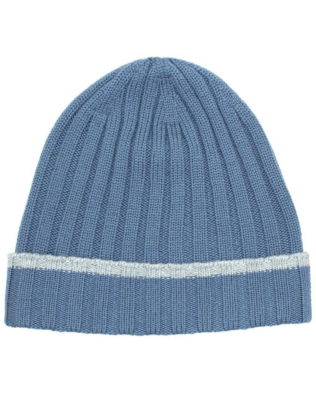 Portolano Blue Merino Wool Ribbed Beanie for men