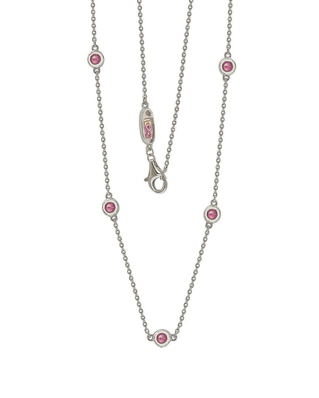 Suzy Levian White Silver Diamond & Sapphire Necklace