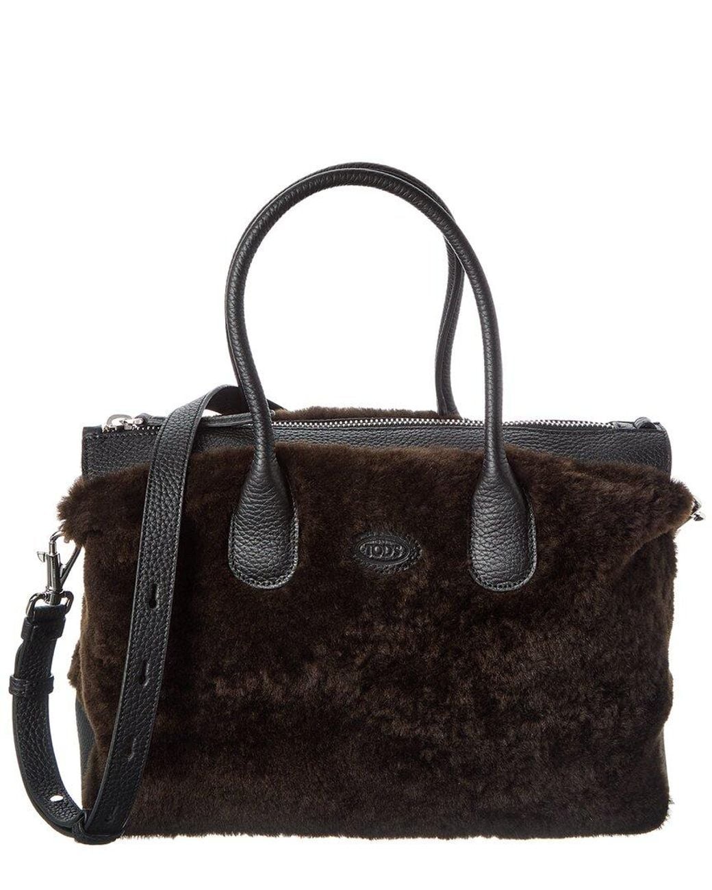Tod's Black Di Large Leather & Shearling Tote