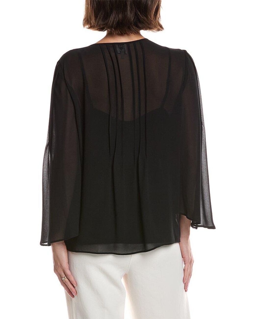 Anne Klein Black Flutter Sleeve Pleated Blouse