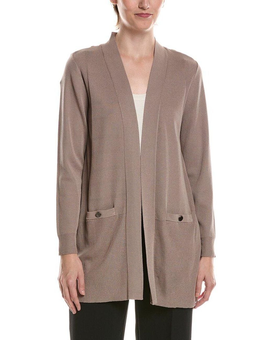 Anne Klein Brown Rib Pocket Cardigan