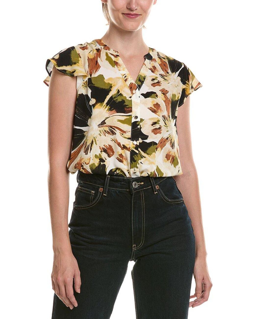 Anne Klein Black Petite Flutter Sleeve Top