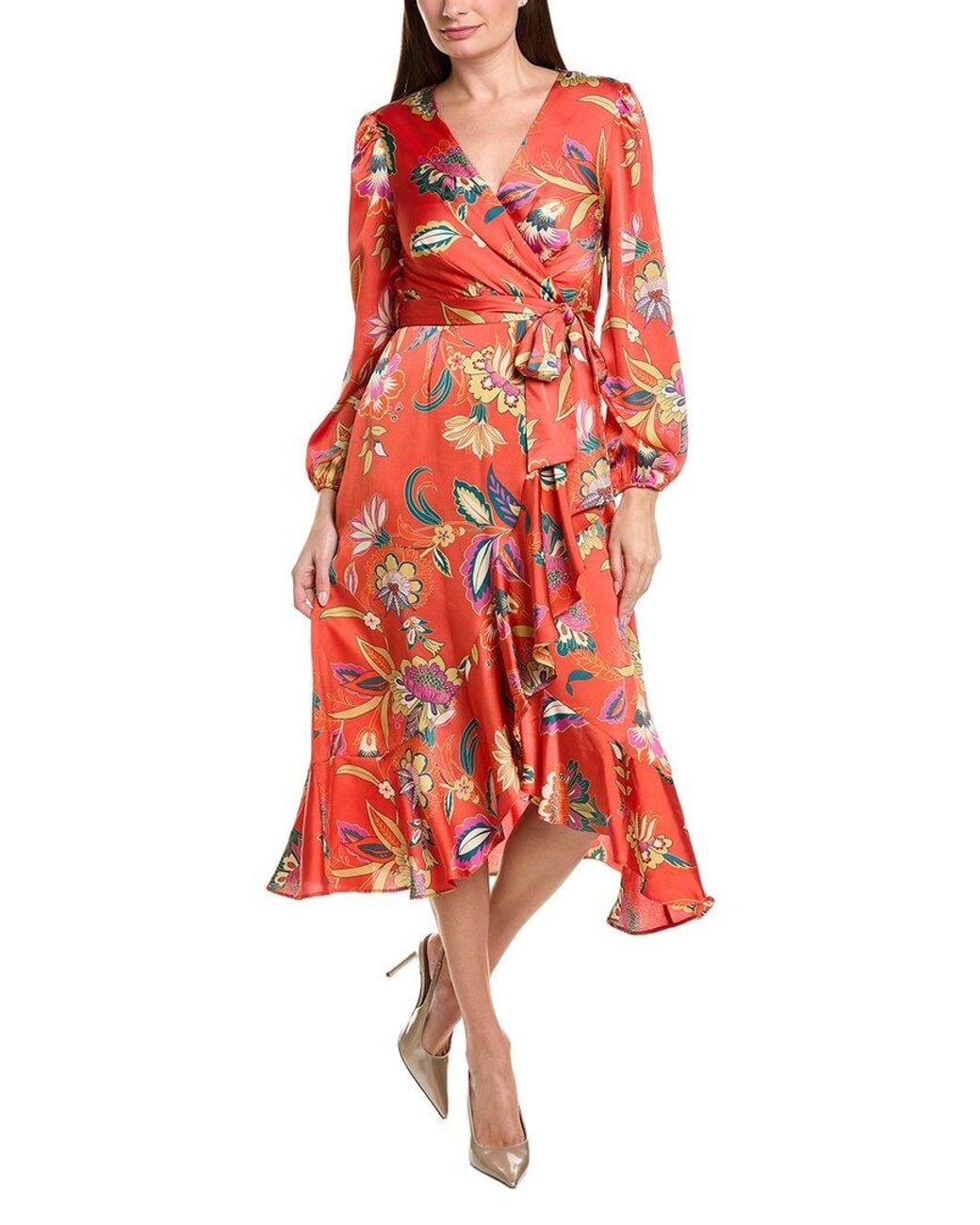Tahari Red Long Sleeve Midi Dress