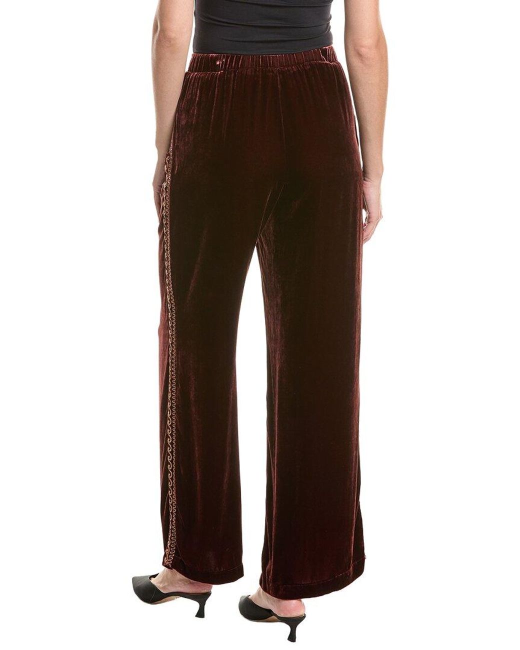 Johnny Was Brown Wide Leg Velvet Silk-Blend Pant
