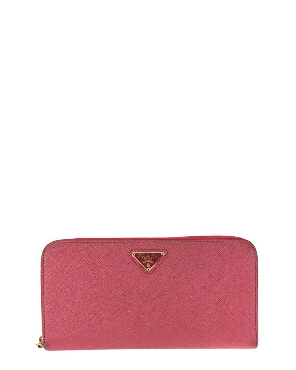 Prada Pink Saffiano Leather Logo Plate Wallet (Authentic Pre-Loved)