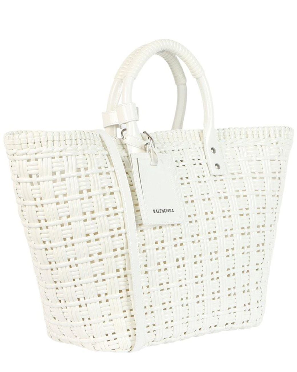 Balenciaga White Bistro S Basket Leather Top Handle Bag
