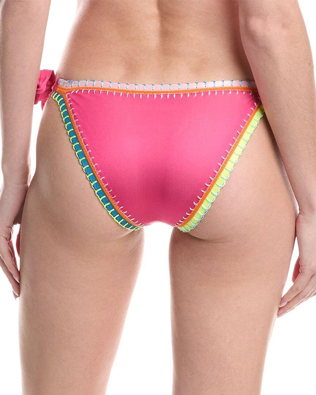 PQ Swim Pink Crochet Trim Tie Bottom