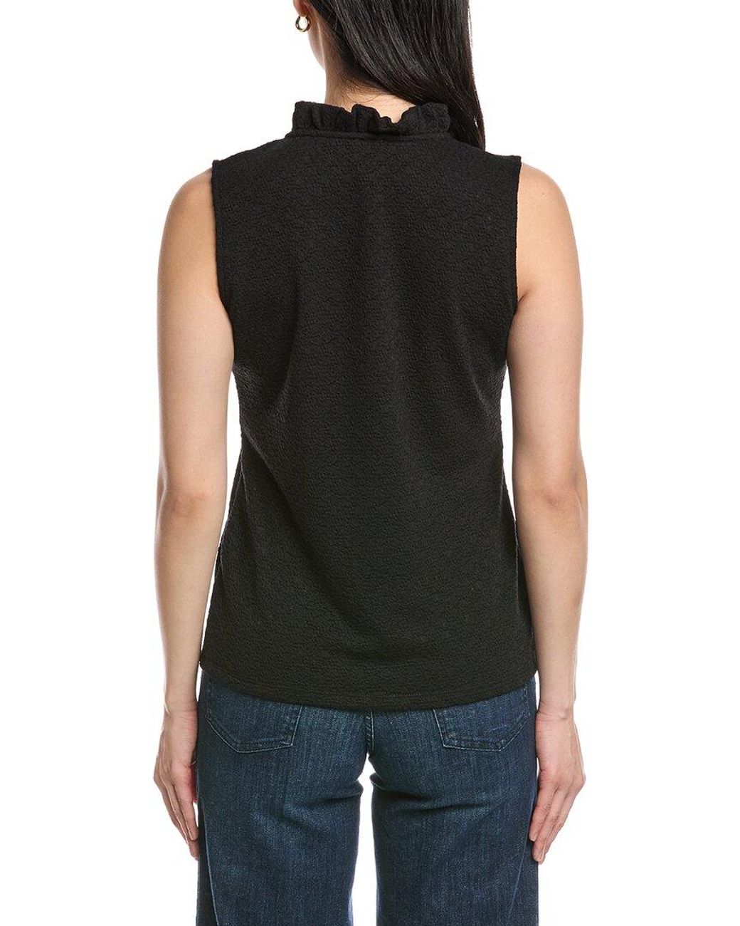 Anne Klein Black Smocked Knit Ruffle Top