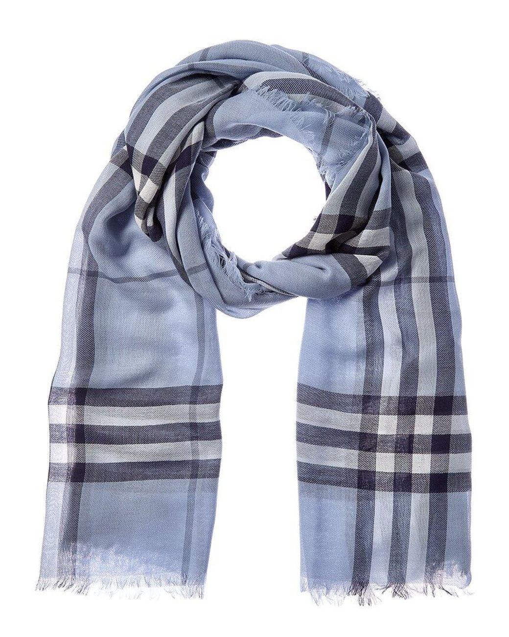Burberry Blue Wide Check Wool Scarf