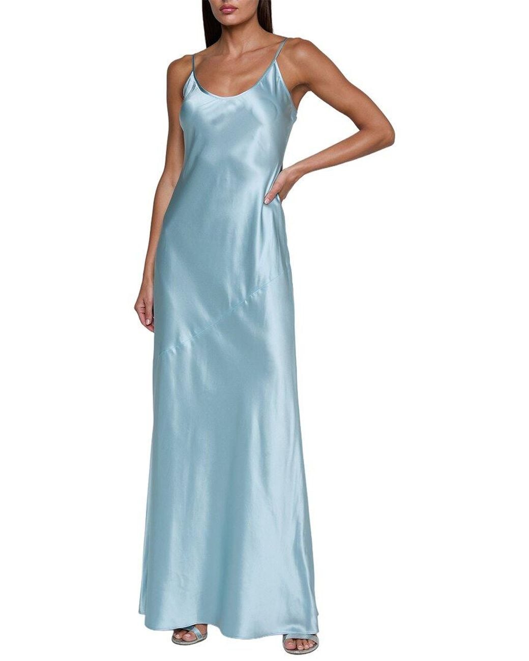 L'Agence Blue Charmaine U Neck Silk Gown