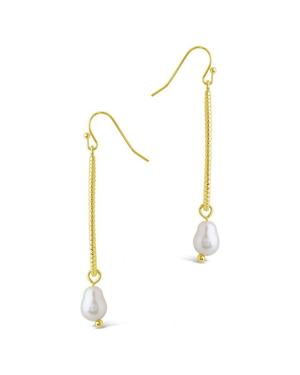 Sterling Forever Metallic 14k Plated 10mm Pearl Elyse Dangle Earrings