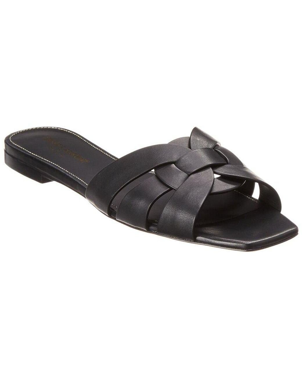 Saint Laurent Black Tribute Croc-embossed Leather Sandal