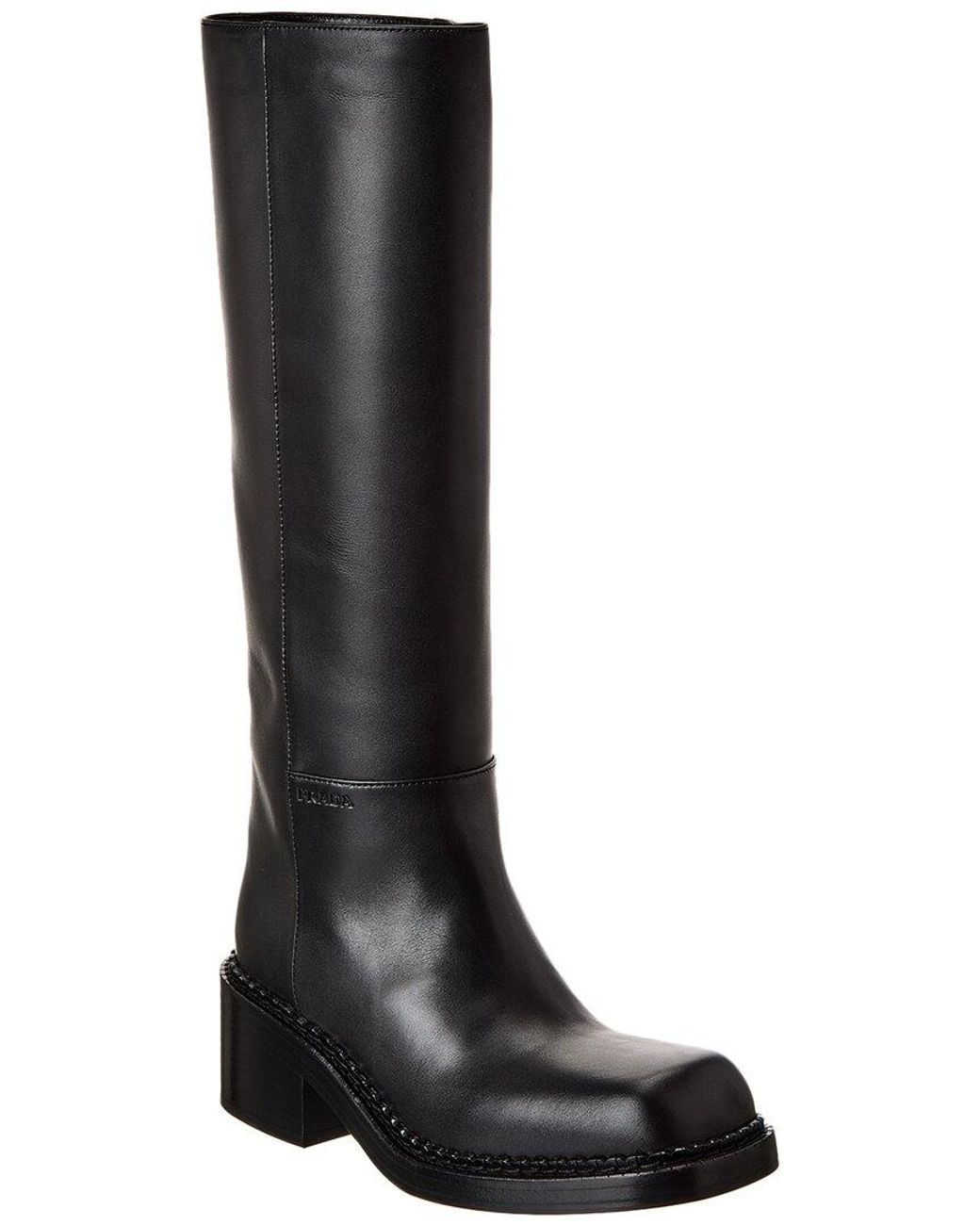 Prada Black Peggy Leather Knee-High Boot