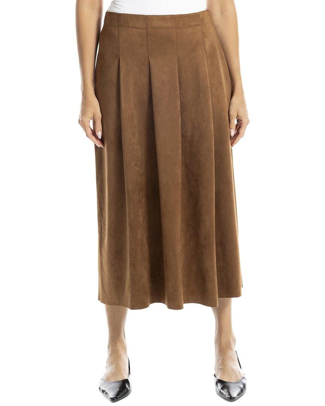 Max Studio Brown Pleated Suede Skirt