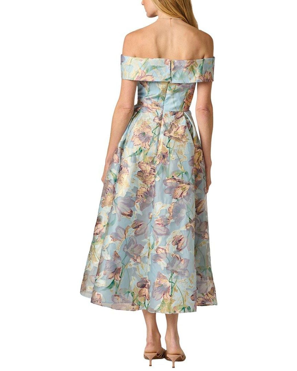 Adrianna Papell Blue Off Shoulder Midi Dress