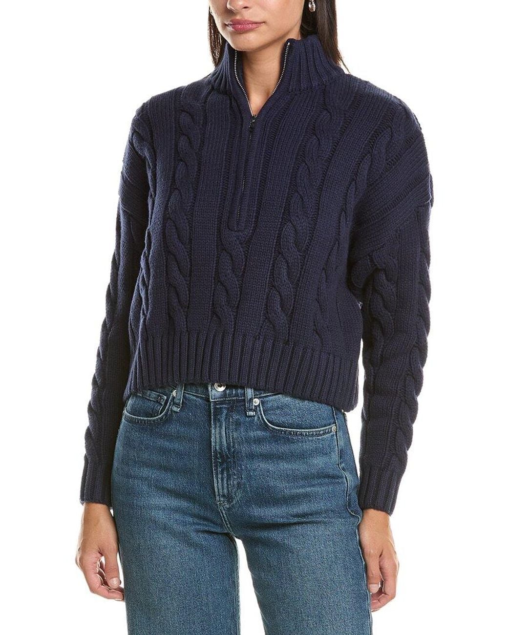 Current/Elliott Blue Cropped Cable Knit 1/2-Zip