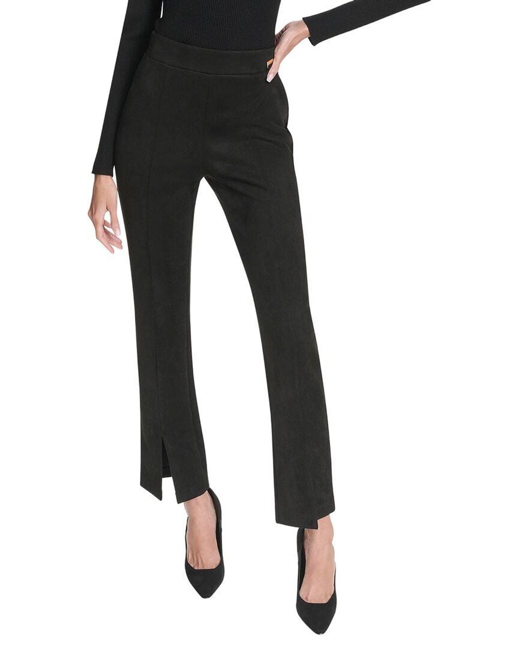 Halston Heritage Black Suede Split Front Pull On Pant