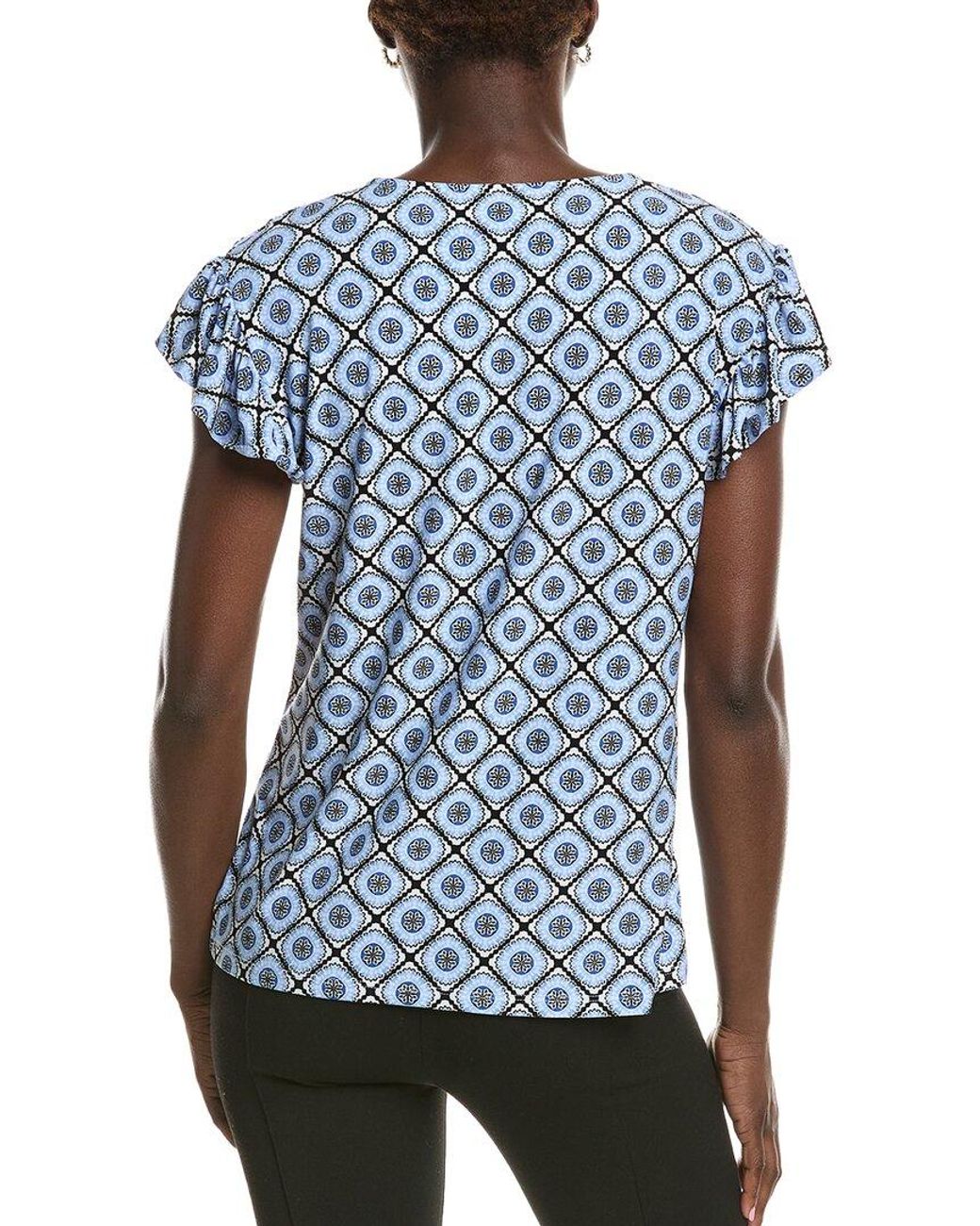 Jones New York Blue Jersey Flutter Top