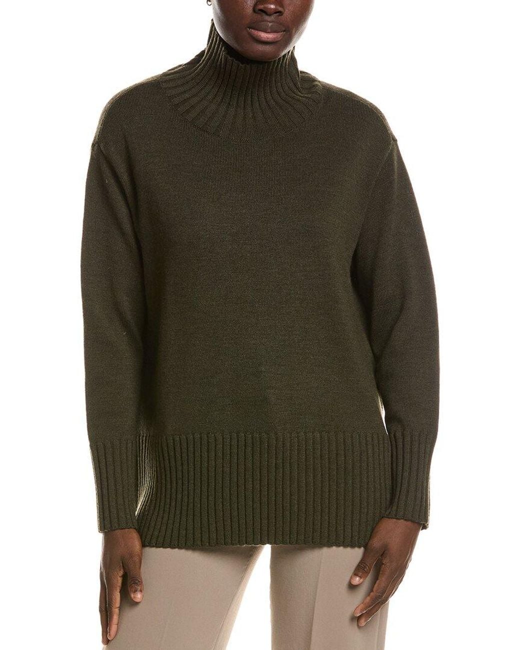 Eileen Fisher Green Wool Turtleneck Sweater