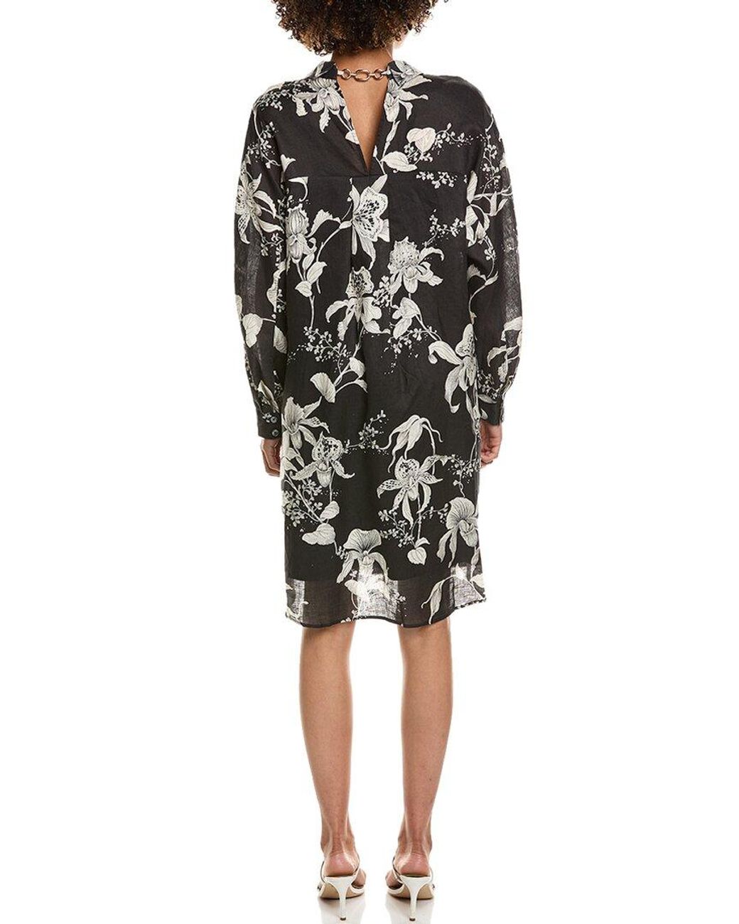 Teri Jon Black Flower Print Shirtdress