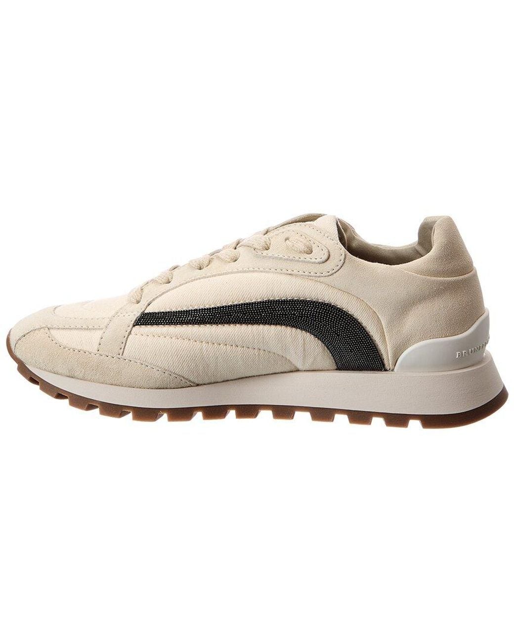 Brunello Cucinelli White Canvas & Suede Sneaker