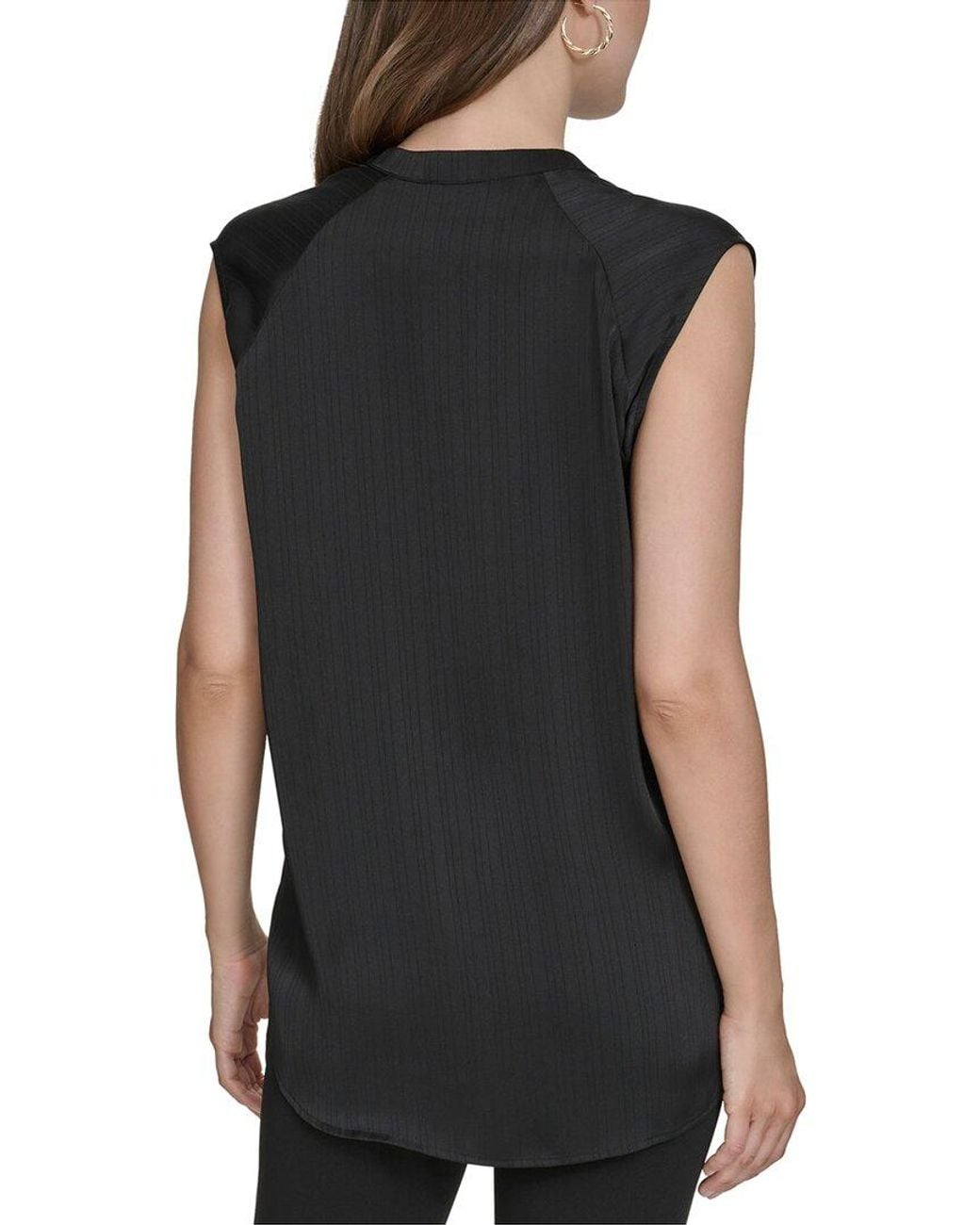 Halston Heritage Black Mandarin Collar Sleeveless Top