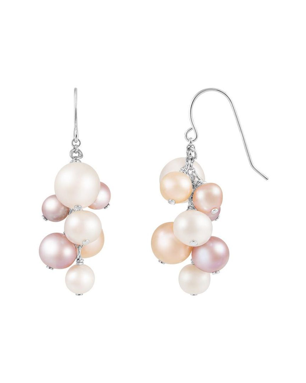 Splendid White Rhodium Over Silver 6-10mm Pearl Earrings