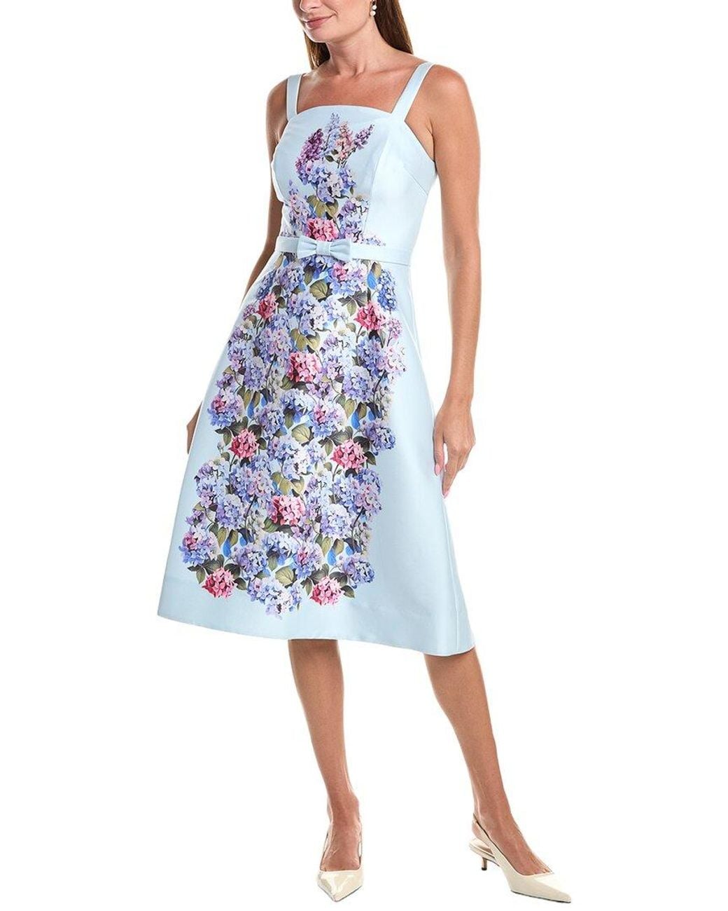 Teri Jon Blue Mikado Floral Print Dress
