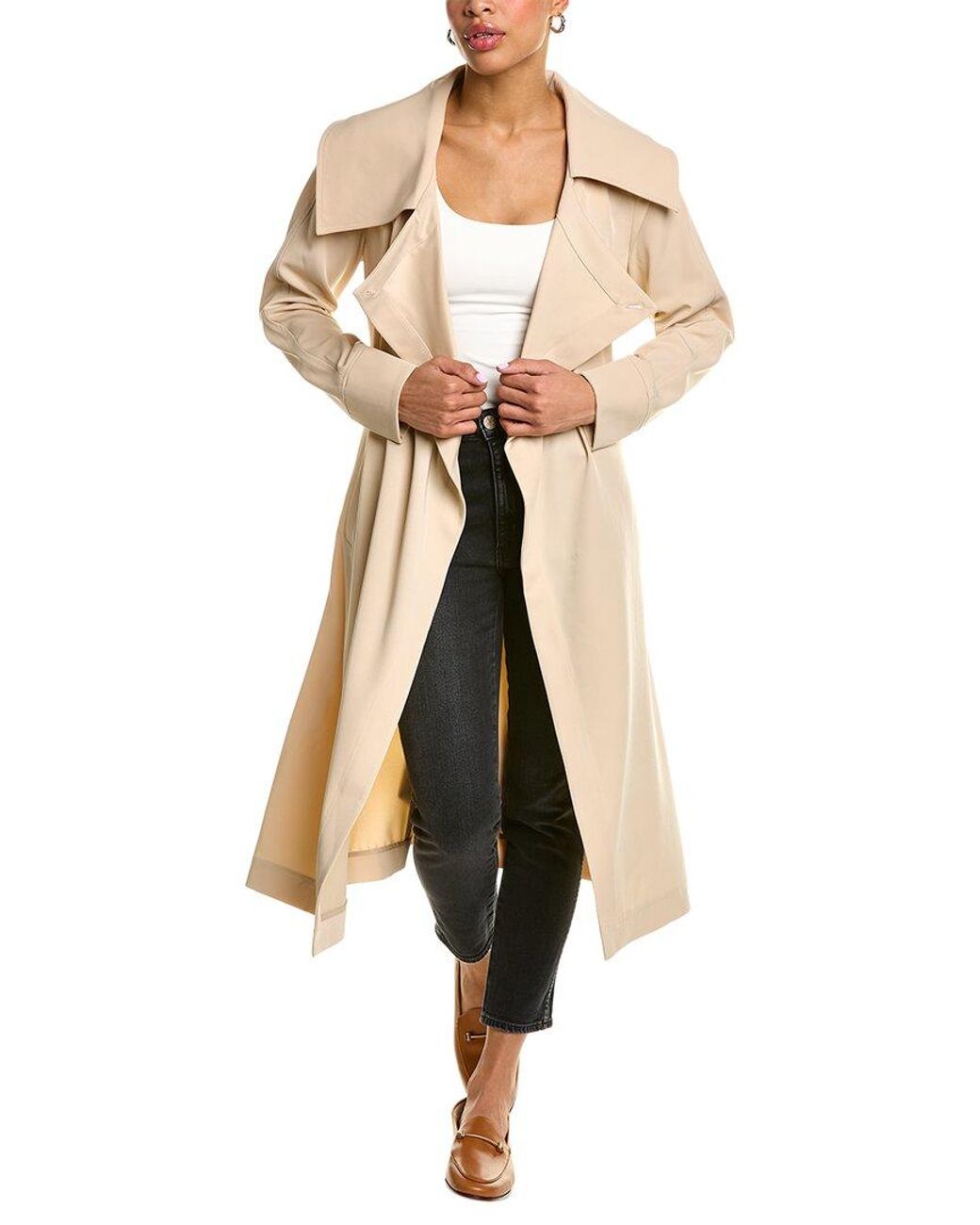 Avec Les Filles Belted Drapefront Trench Coat in Natural Lyst