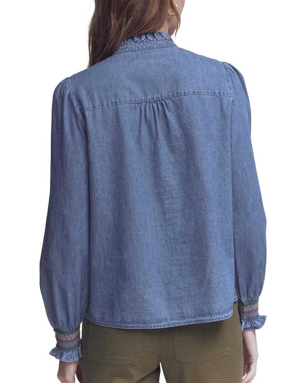 Boden Blue Esme Smocked Denim Frill Top