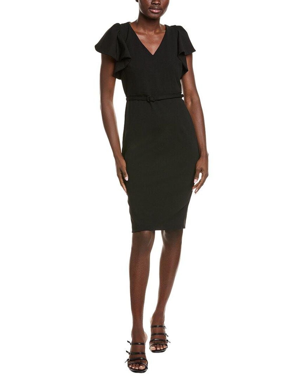 Anne Klein Black Ruffle Sleeve Scuba Crepe Sheath Dress