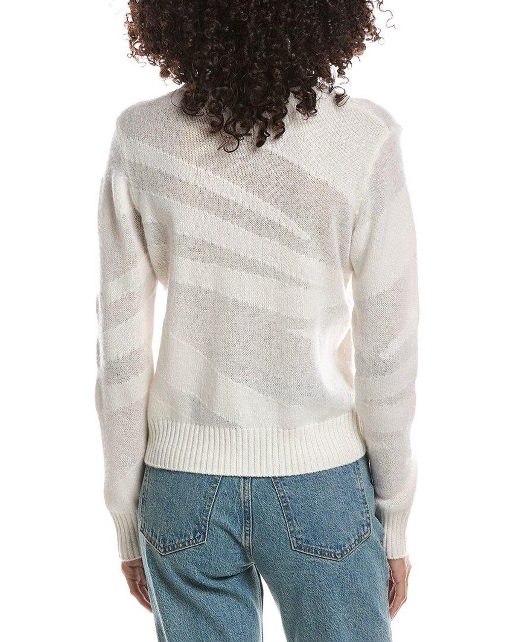 Brodie Cashmere White Mix Gauge Zebra 100% Cashmere Sweater