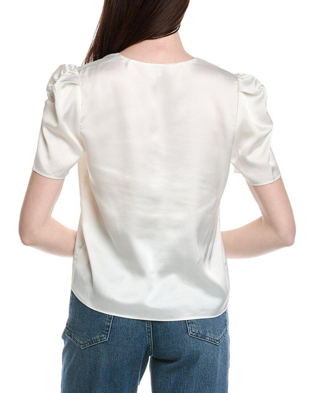 FRAME White The V-Neck Puff Sleeve Blouse