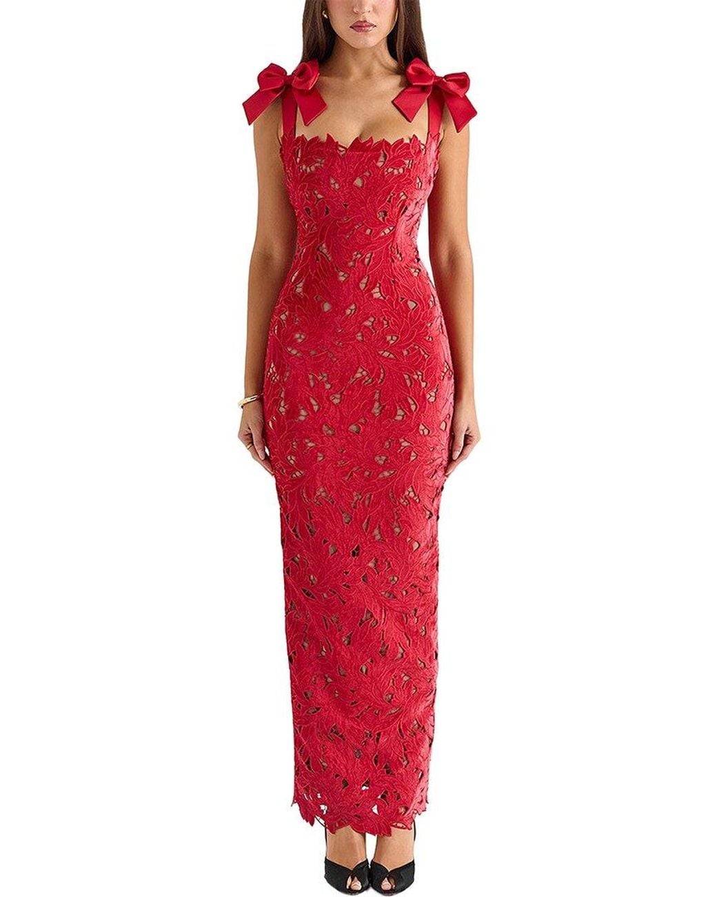 Ariele Tesoro Red Embellished Maxi Dress