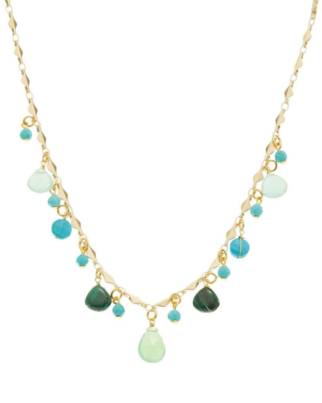 Rachel Reinhardt Jewelry Metallic 14K Plated Amazonite, Malachite & Dangle Necklace