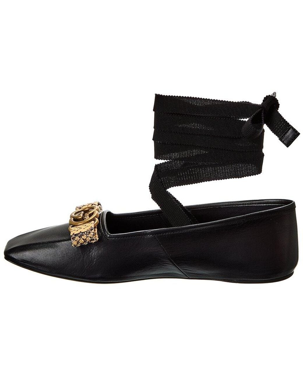 Gucci Black Double G Leather Ballet Flat