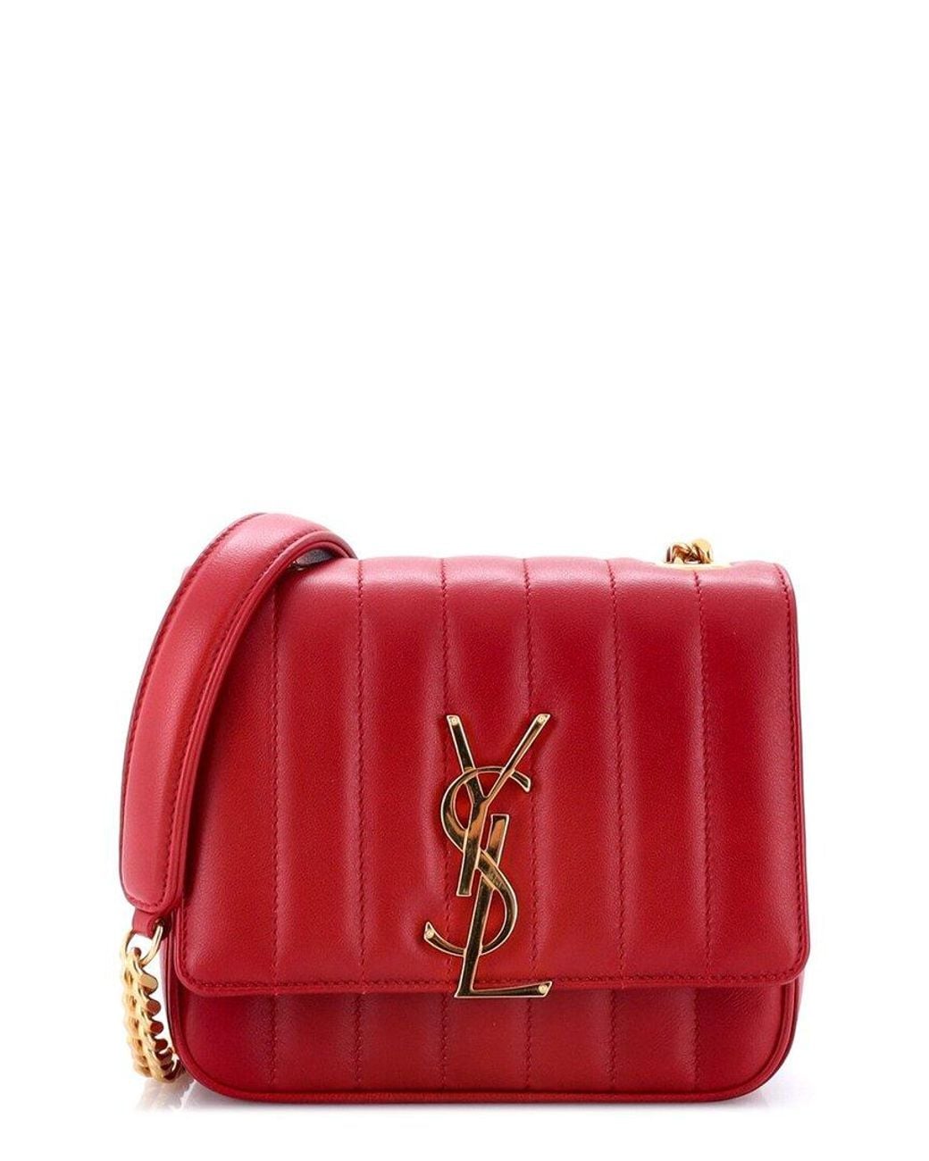 Saint Laurent Red Quilted Leather Vicky Crossbody Vertical Small (Authentic Pre-Loved)
