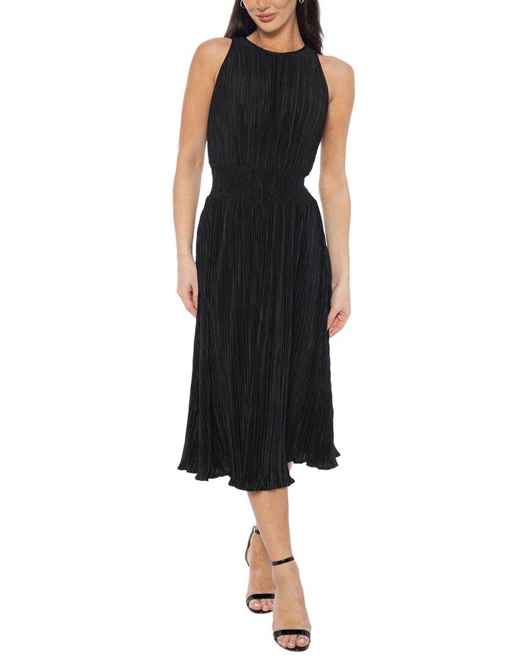 Marina Black Smocked Waist Midi Dress