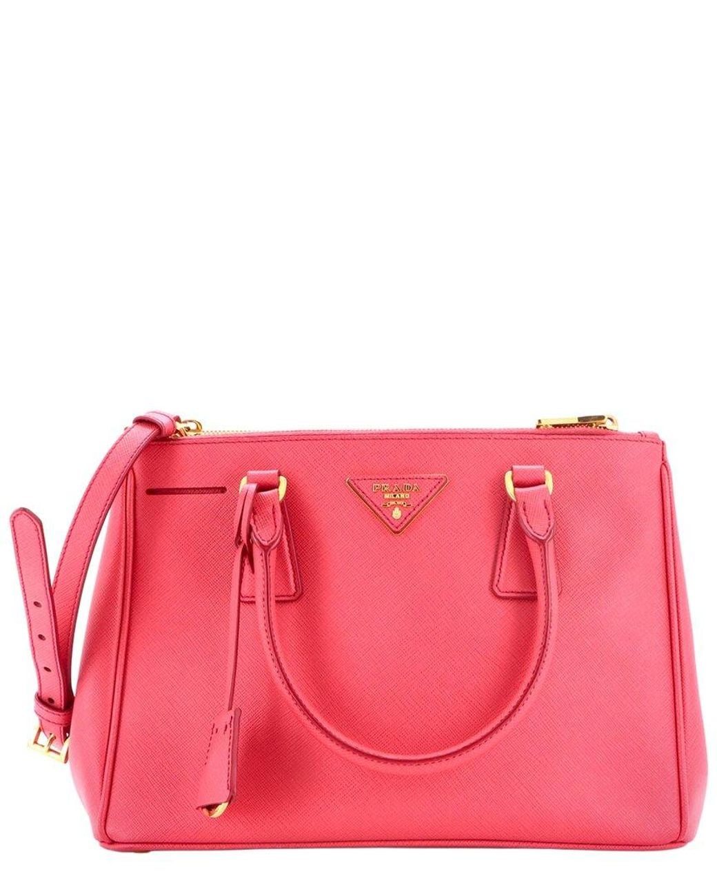 Prada Pink Saffiano Leather Double Zip Lux Tote Small (Authentic Pre-Loved)