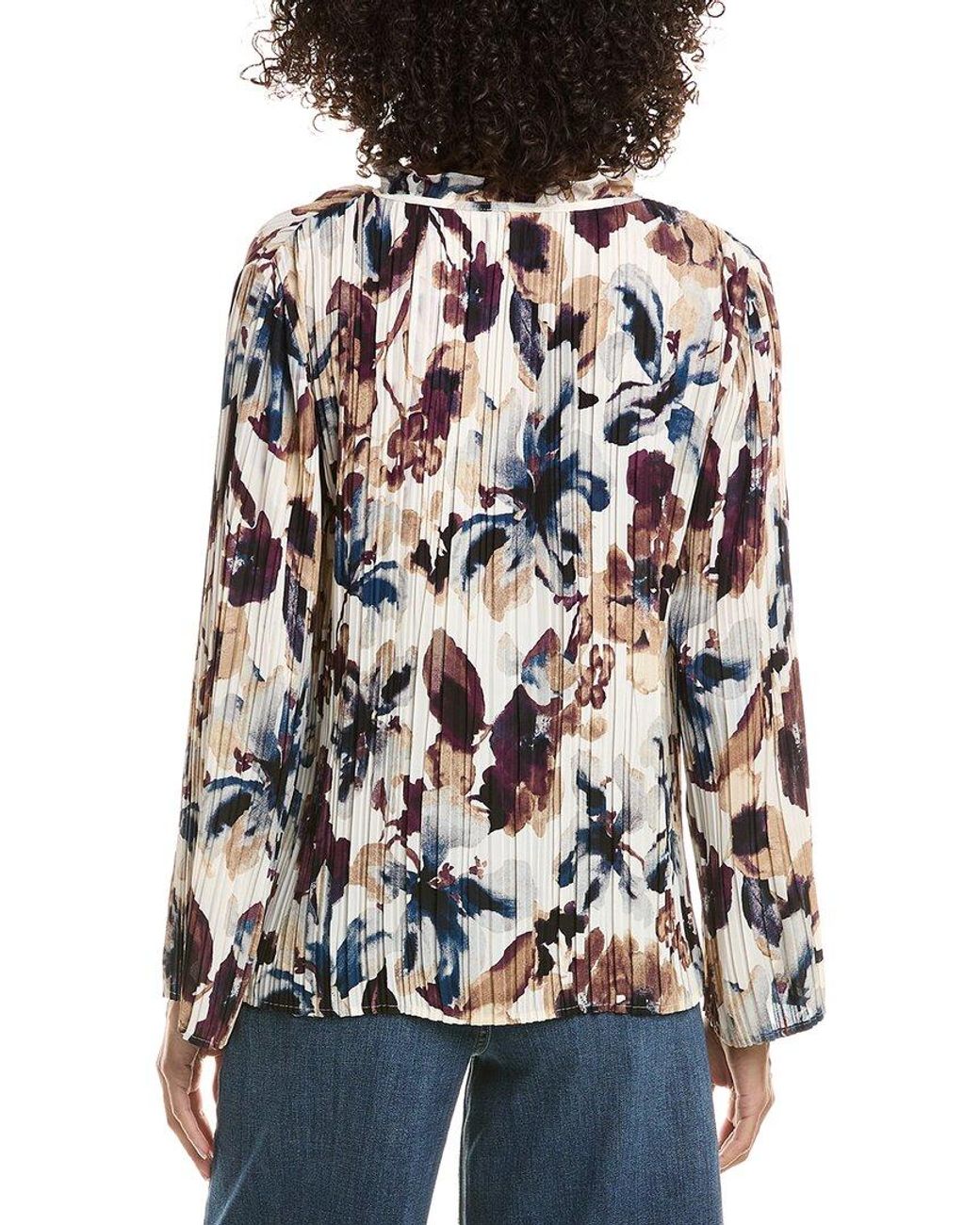 Anne Klein Blue Pleated Tie Neck Blouse