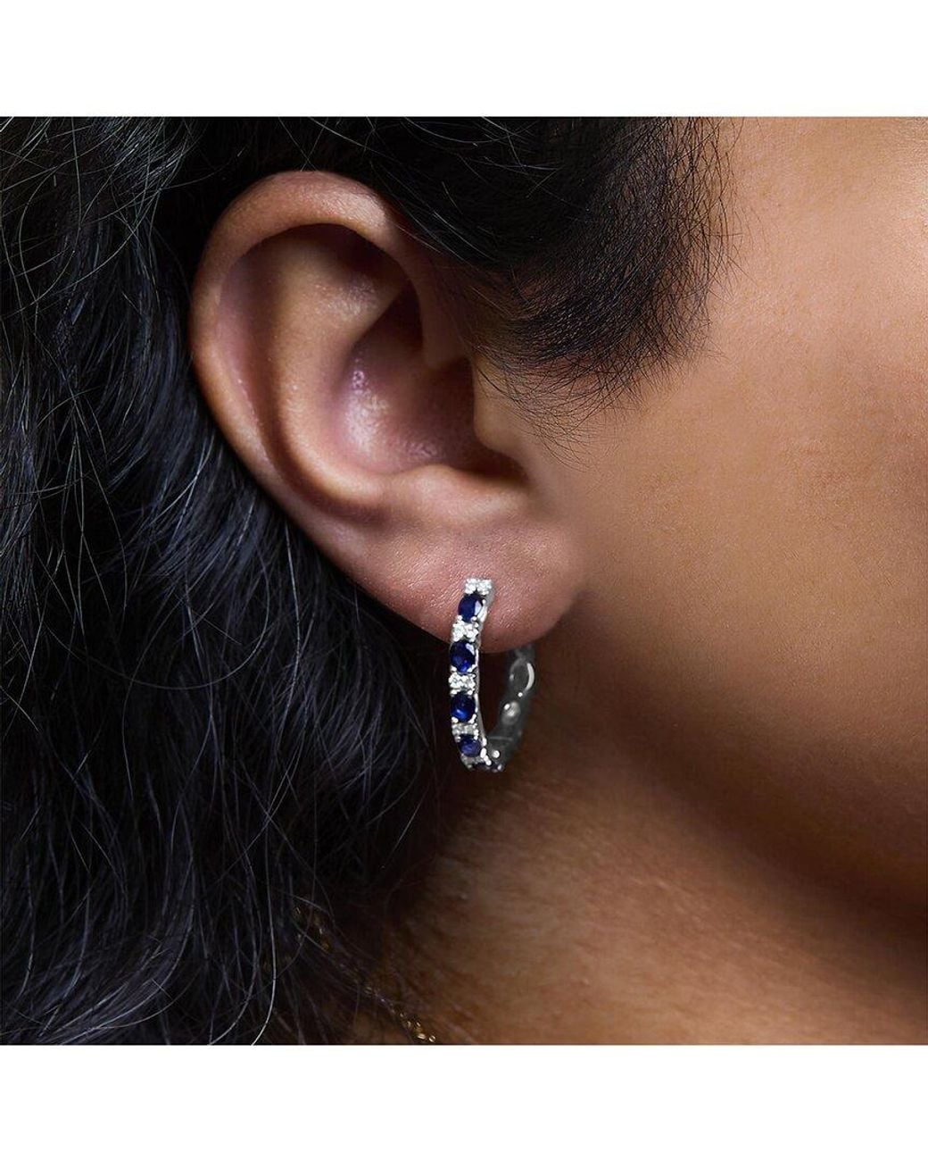 Haus of Brilliance Blue Colorful Gemstones 14K 2.75 Ct. Tw. Diamond & Sapphire Hoop Earrings